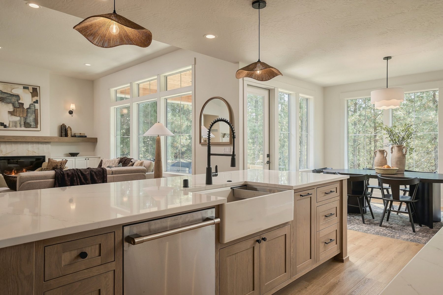 Kitchen prep sink with the dining nook beyond