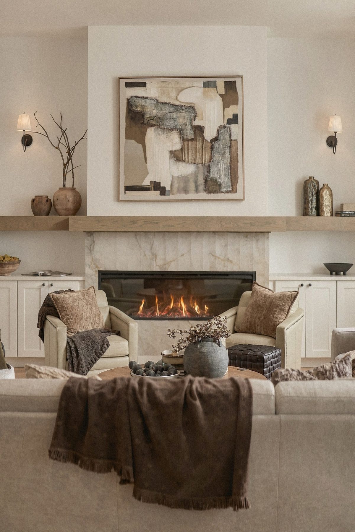 Primary suite fireplace with built-in surround